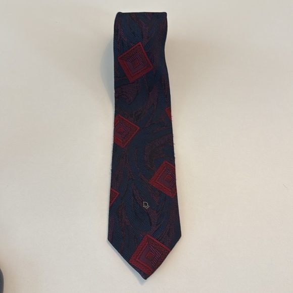 Vintage Christian Dior Monsieur Red and Blue Men's Patterned Tie - Picture 1 of 7